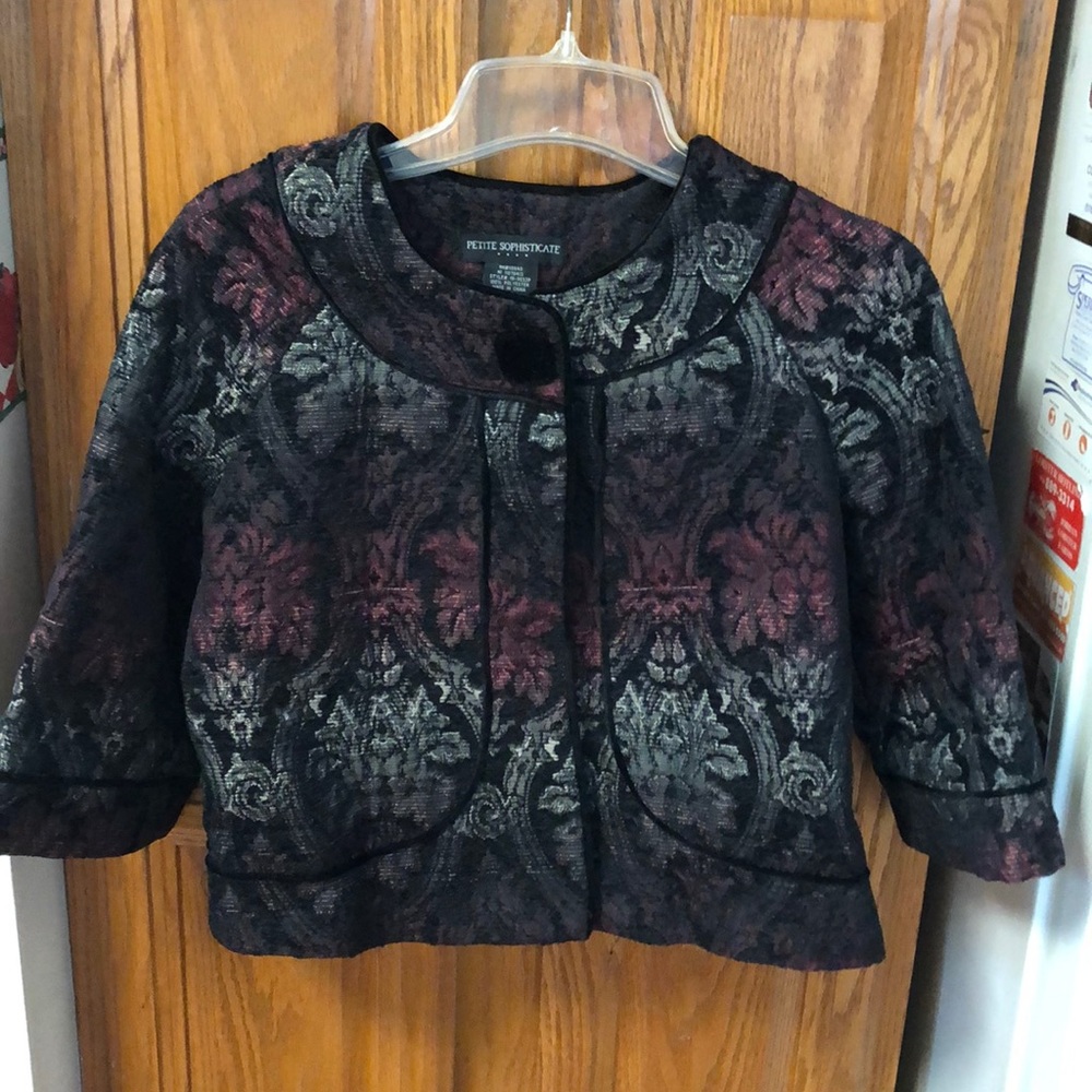 Petite sophisticate 3/4 sleeve brocade jacket